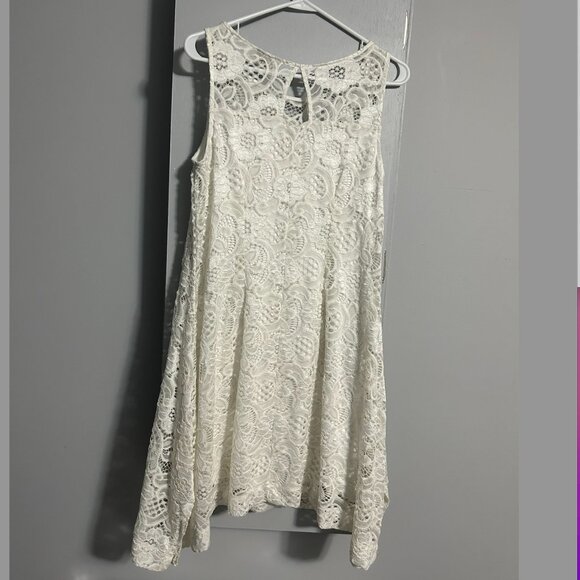 Dress Barn Ivory Lace Overlay Shark Bite Hem Tank Dress Women's Size M - Picture 7 of 11